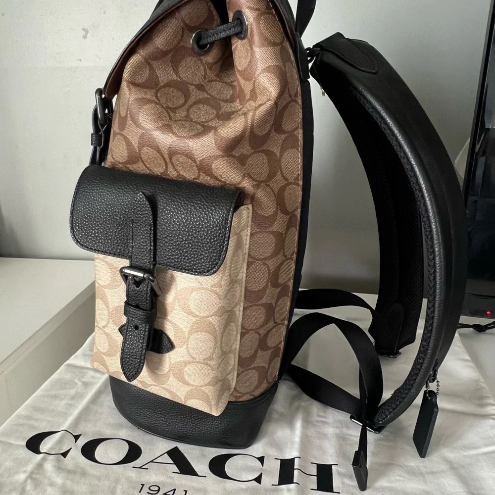 Coach Backpack In Blocked Signature Canvas And Smooth Leather